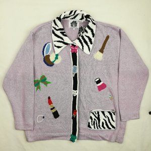 NWT Vintage Storybook Knits Sweater Glam Cardigan Purple Womens Large